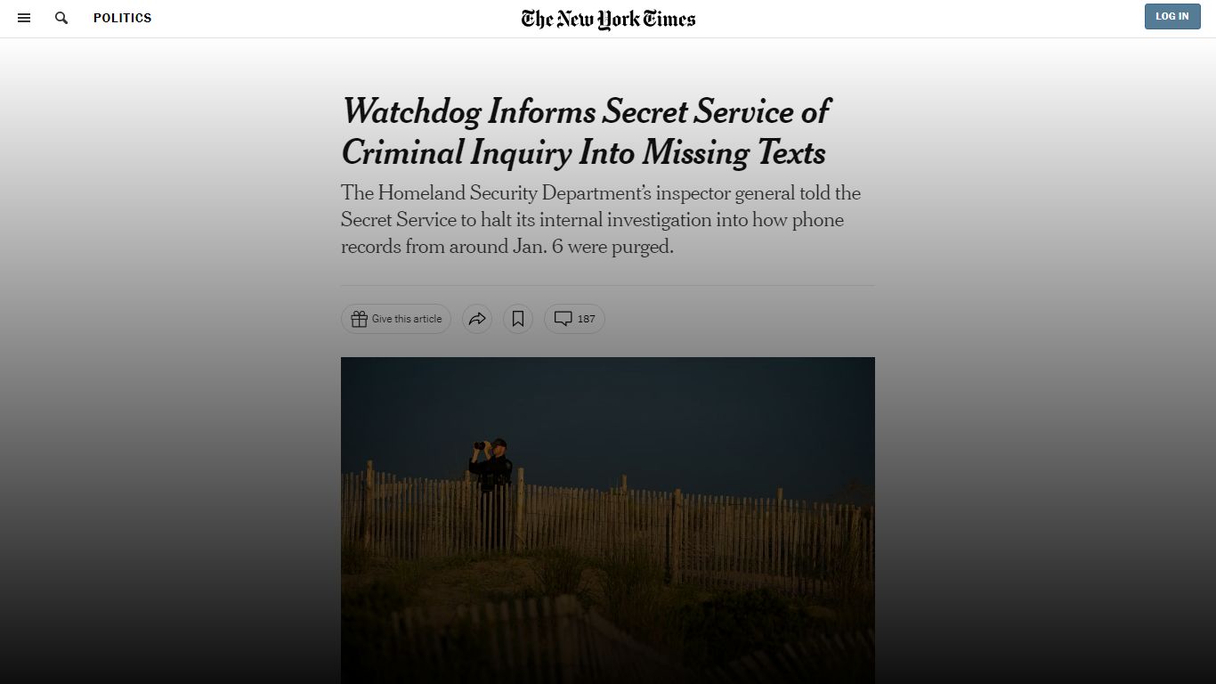 Watchdog Informs Secret Service of Criminal Inquiry Into Missing Texts